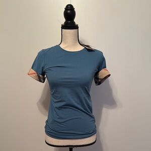 Burberry Blue T-Shirt with Plaid Accents